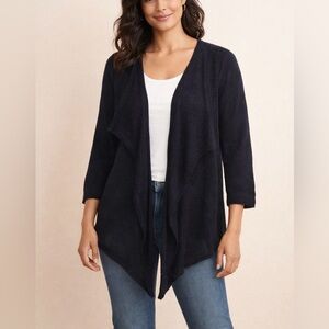 Ralph Lauren Linen Cotton Black Draped Cardigan Sz PL Lightweight Open Front NWT